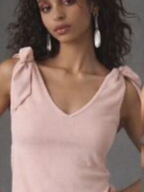 NWT MAEVE Anthropologie Tie-Shoulder Ribbed V-Neck Tank Top Blush Pink L